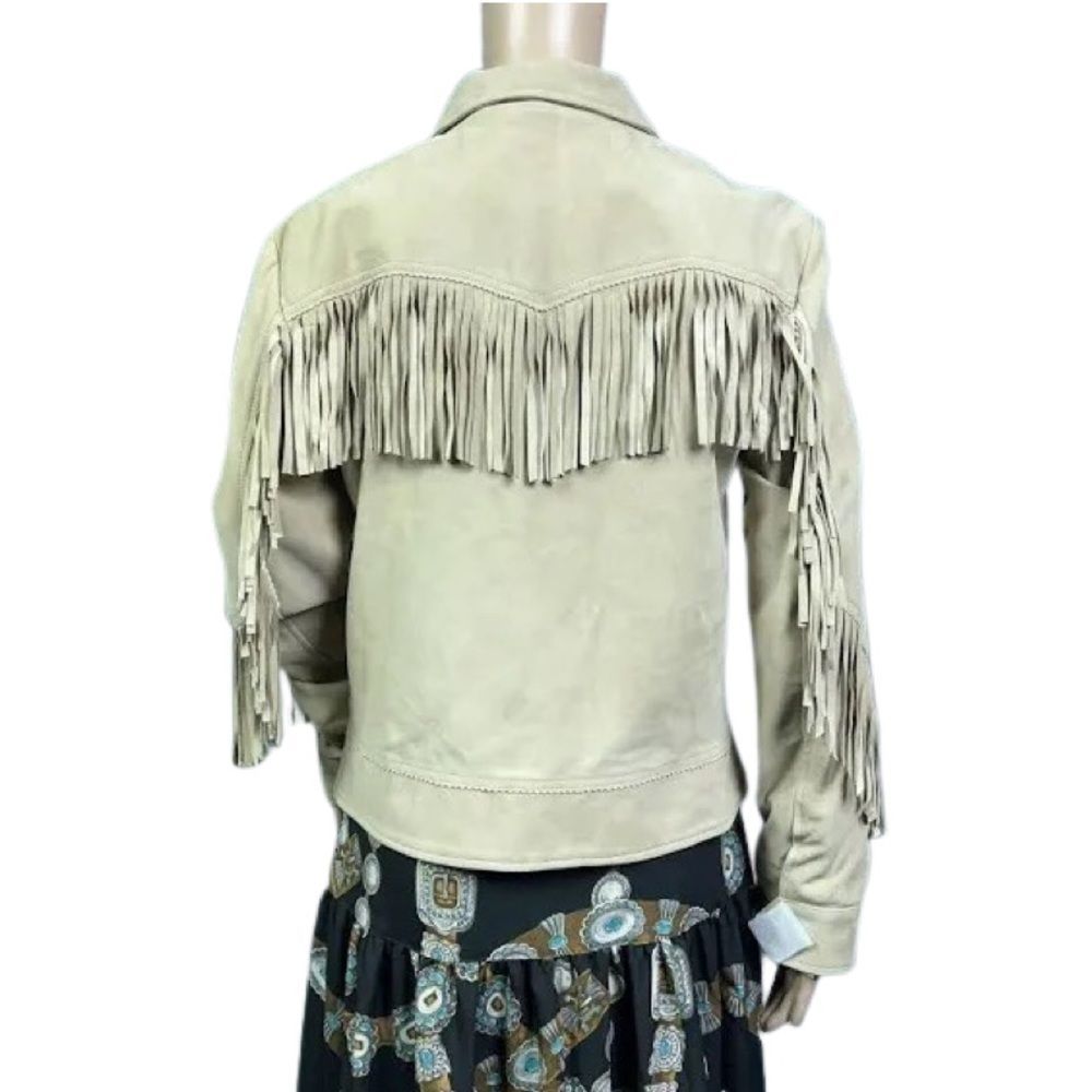 Lauren Ralph Lauren Womens Fringe Trim Goat Suede Jacket In Camel - Picture 2 of 6